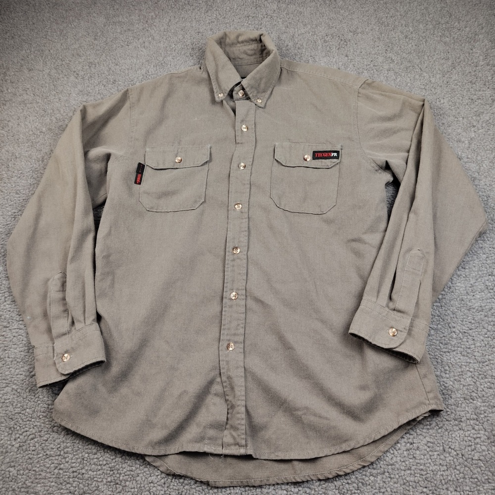 Tecgen FR Button Down Shirt Mens Large Brown Flame Resistant Workwear